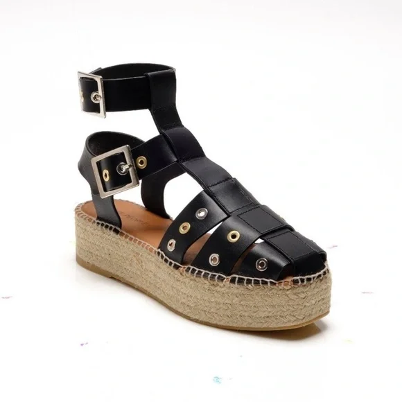 New Free People Black Glad Leather Espadrille Womens 10