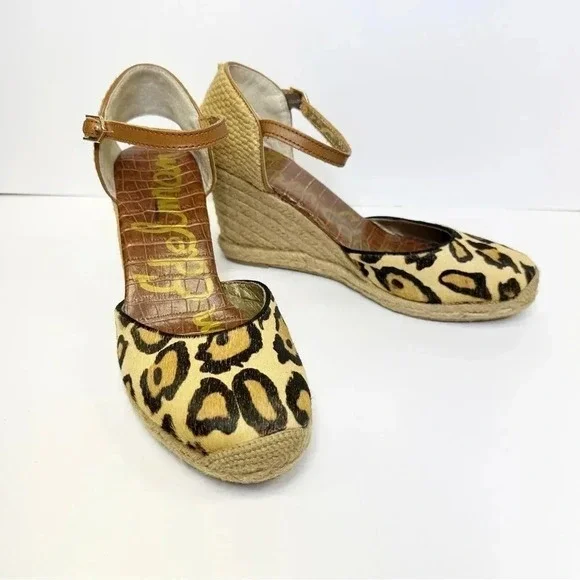 Sam Edelman Harmony Leopard Print‎ Calf Hair Espadrille Wedges Size 9