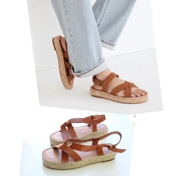 Madewell The Julie Espadrille Sandals in a Brown Leather Crossover Buckle US 9