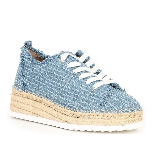NEW Antonio Melani TaylorTwo Lace Up Espadrille Denim Platform Sneakers Size 10