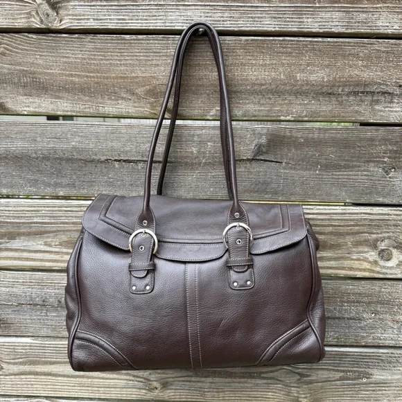 Chocolate Brown Leather Satchel Shoulder Bag by Franklin Covey with Coach Vibes
