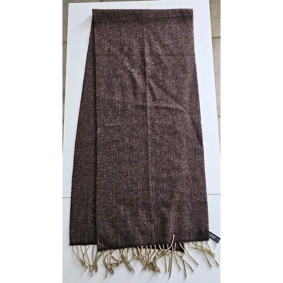Vintage 100% Cashmere Brown Scarf Fringe Made in Italy 62 x 13 in Unisex