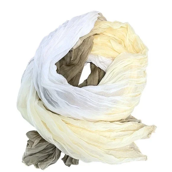 Chicos Crinkle‎ Scarf Sheer Ombre Yellow Cream Green OS Wrap Lightweight Spring