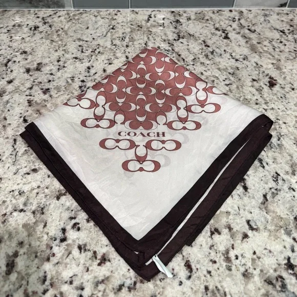 Coach Burgundy and Cream Coach Silk scarf