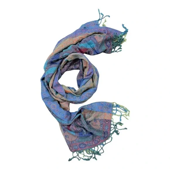 Unbranded‎ Scarf Womens OS Paisley Pashmina Blue Purple Orange Fringe Bohemian