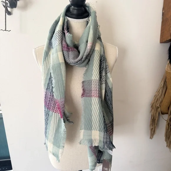 NWT J. Jill Space-Dyed Jade Multi Plaid Scarf