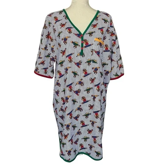 Vintage 90s Avon Christmas Pajama Dress Women’s Size M/L Teddy Bear Pencil Print