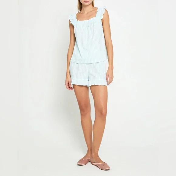Few Moda kourt Aura‎ Two-Piece Pajama Set - Size M - Mint Stripe - NWT