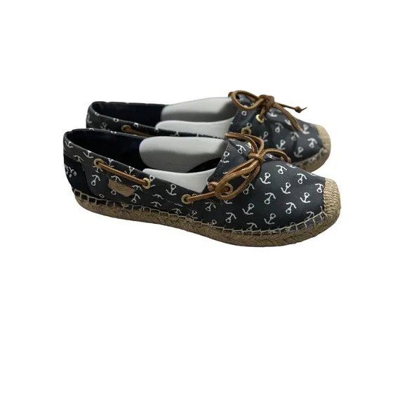 Sperry Top Sider Women's Espadrille Flats Navy Anchor Print Slip OnShoes Size 6M