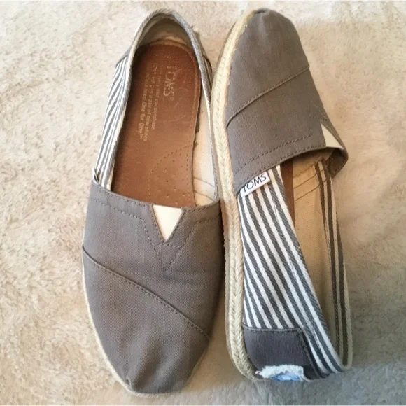 TOMS Taupe Canvas Espadrilles with Stripes - 6.5