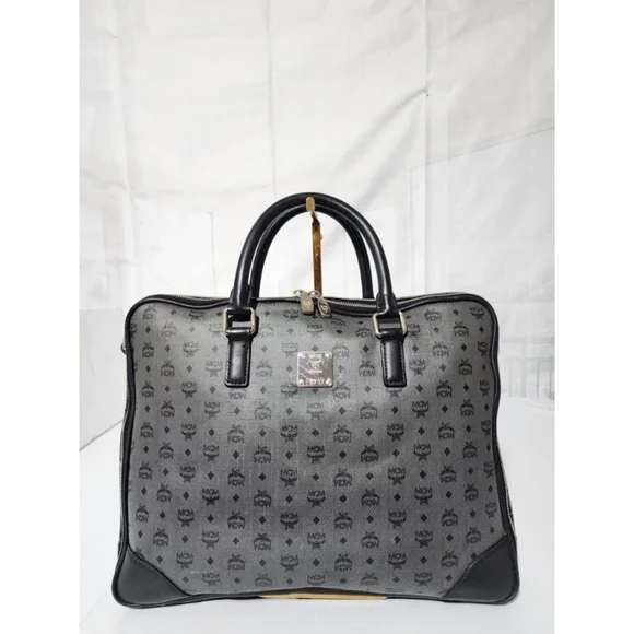 Authentic MCM Visetos Laptop Bag Grey/Black
