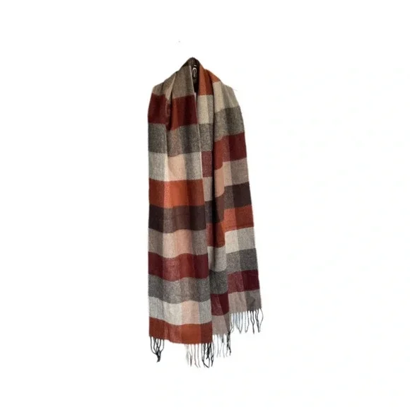 V Fraas Plaid Multicolor Scarf With Fringe 100% Acrylic Made In Germany