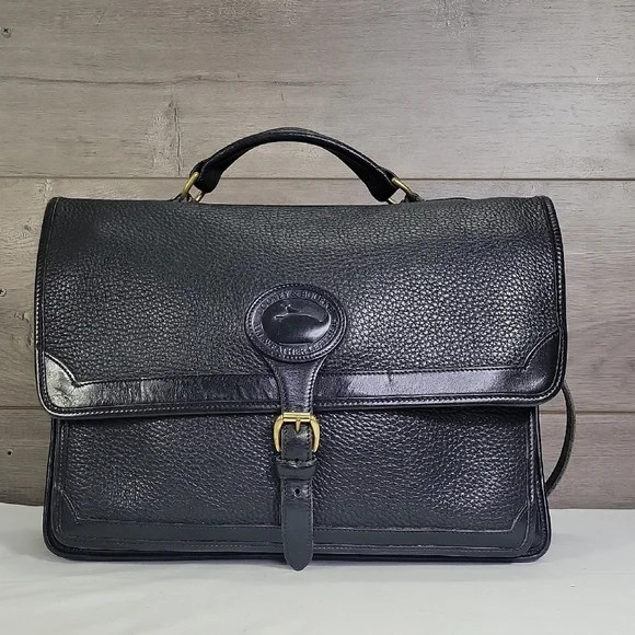 Vintage Dooney & Bourke Black Pebble Leather Briefcase Bag