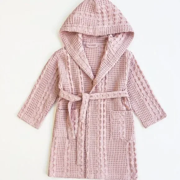 100% Organic Waffle Cotton Bathrobe Pink L/XL