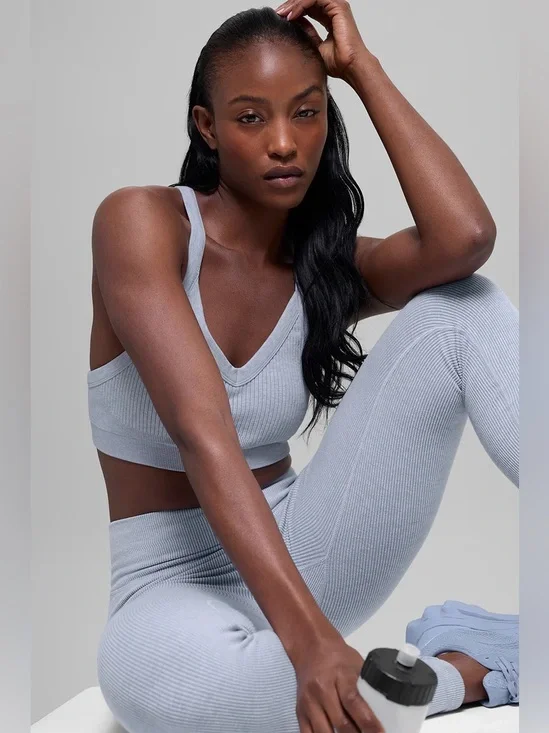 ALO YOGA | ✨NEW✨ Seamless Two Tone Rib Bra in Winter Frost Heather