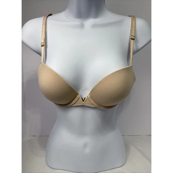 Victoria's Secret Bra 32B Lightly Lined T-Shirt Nude Beige Underwire Sexy RFID‎