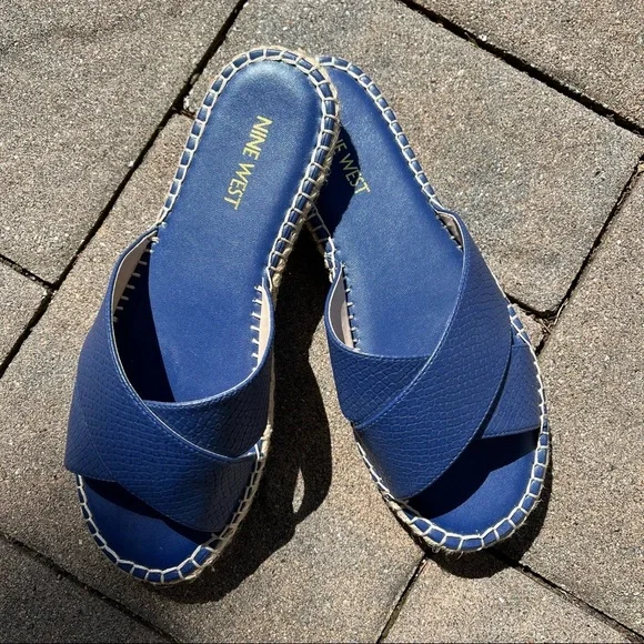 Nine West Platform Esphadrilles Slide Sandal Blue Navy Size 7.5