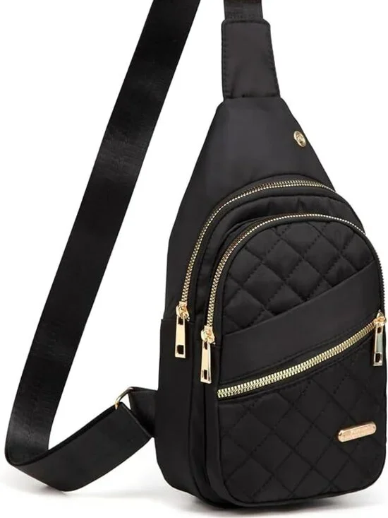NEW Black w Gold Cross Body Sling Bag Crossbody Trendy w Strap Backpack Nice!