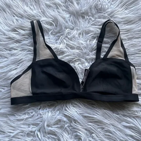 Victoria’s Secret Black and Nude/Sheer Mesh Paneled Triangle Unlined Bralette