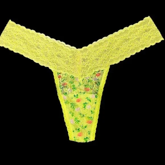 Victorias Secret Christmas Lace Thong panty One Size medium yellow floral