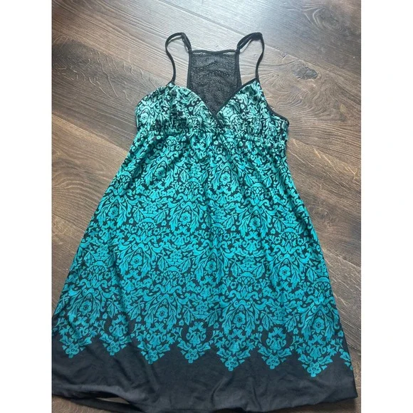 Apt 9 Intimates Teal Black Damask Lace Racerback Chemise Nightgown Small