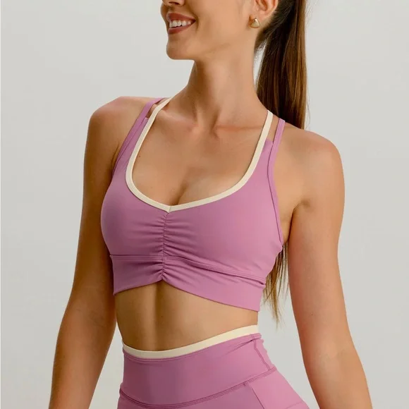 Berlook Activewear Pink V Neck X Cross Sports Bra