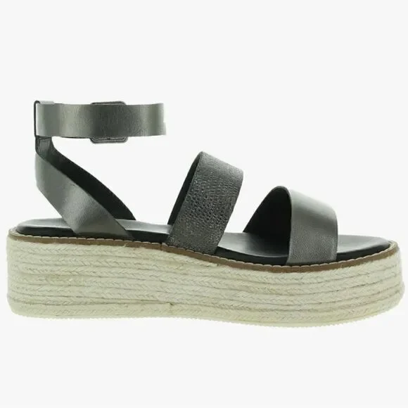 Diba True Day Line Leather Espadrille Sandal, Gunmetal Black, Size 9.5. New!