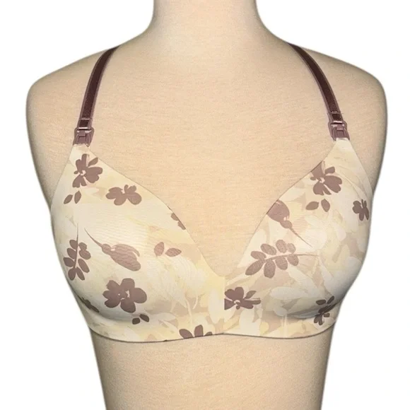 AUDEN Elegant Floral Women's nursing wireless Bra in Cream and Purple size 32D