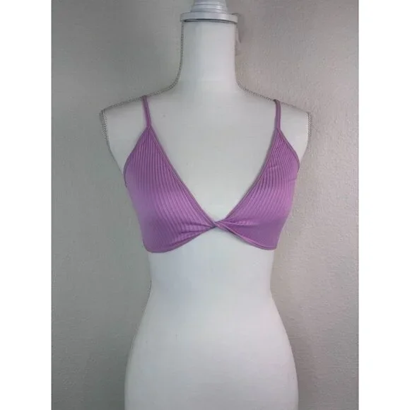 Anthropologie women's‎ small medium purple ribbed twist front bralette unlined