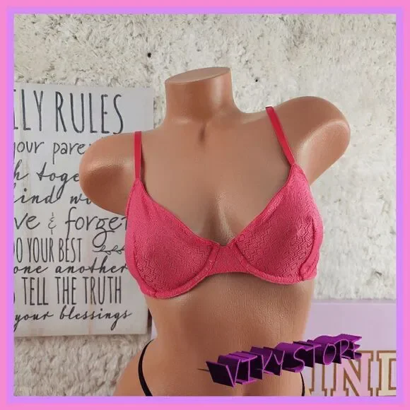 NWT {VS Pink} Lace Mesh Unlined Bra 34C: Sensual Comfort NWT