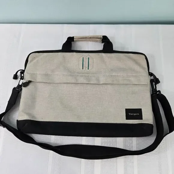 Targus Strata Business Laptop Bag Case Beige 15” Black Padded Shoulder Strap