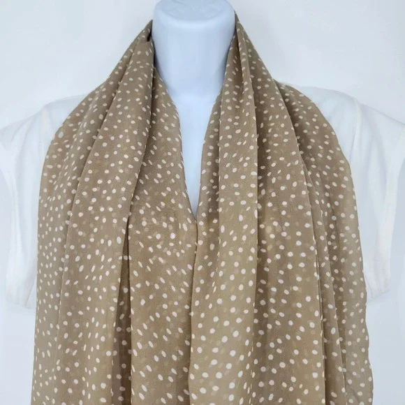 The Limited Tan‎ White Dot Deer Print Scarf Lightweight Sheer Chiffon Old Money