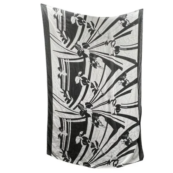 Vintage Black and White‎ Lilly Flowers Scarf Large 40 x 60