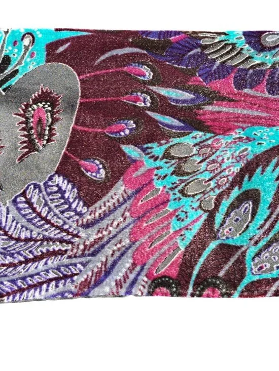 Velvet Burnout Peacock Feather Patterned Scarf Vibrant 72