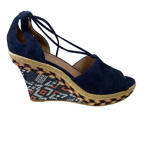 Cabi Isla Navy Espadrille Wedges Size 8.5 Comfort Southwestern Resort