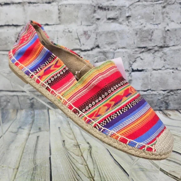 Minnetonka PAM Frisco‎ Stripe Espadrille Flats Womens 8 Multi Color Boho Slip On