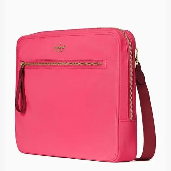 Kate Spade NY Chelsea Nylon Laptop Sleeve Crossbody Bag With Strap in Red & Gold