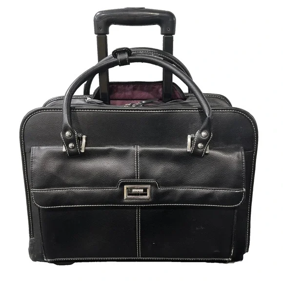 Samsonite Rolling Laptop Bag Womens Black Faux‎ Leather Professional Briefcase