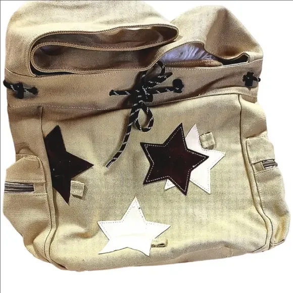 Star Girl Canvas Y2K Tan Multicolor Star Laptop Bag