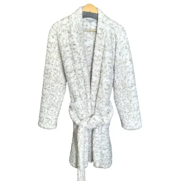 Katy Did Snow Leopard Print Sherpa Like Womens Bath Robe With Pockets Size M