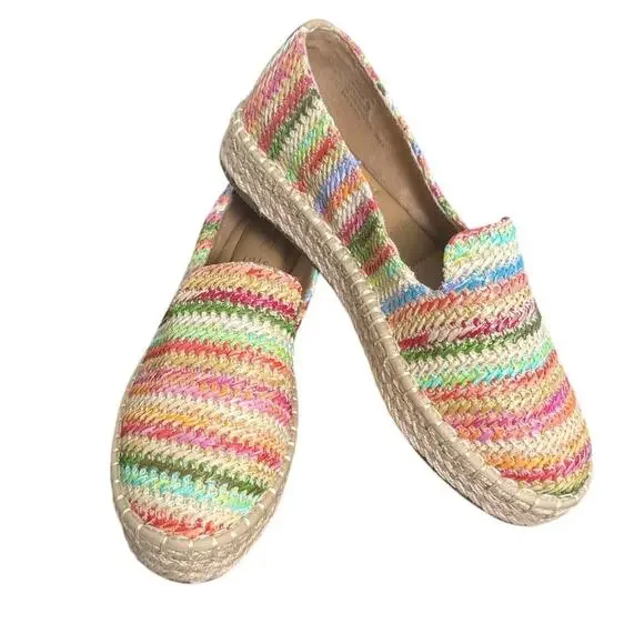 New Joie Cara Multicolored Striped Raffia Slip On‎ Espadrilles Size 8M