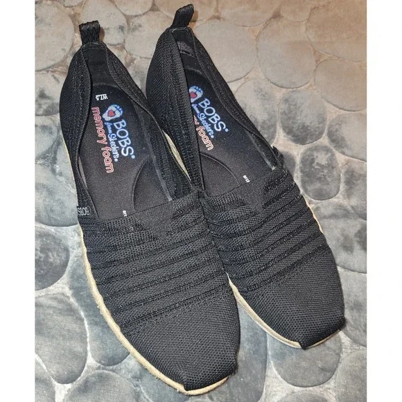 Skechers BOBS Highlights 2.0 Homestretch Black Knit Espadrille Flats Womens 7.5