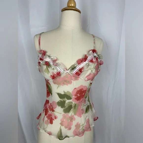 New Frances Smily Couture Silk Floral Camisole Top Sz S