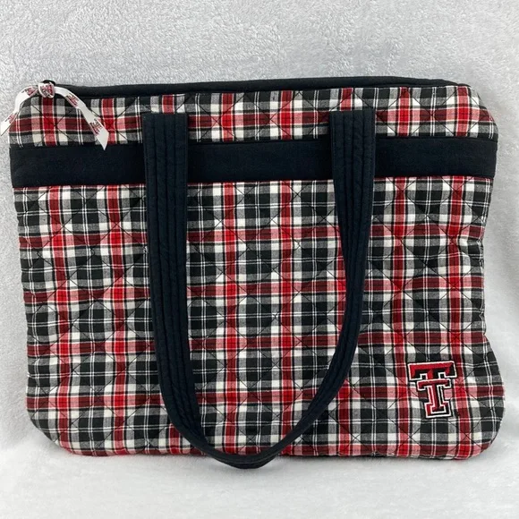 Pomegranate Collegiate Texas Tech Quilted Red & Black Plaid Tote Bag 17” x 14”