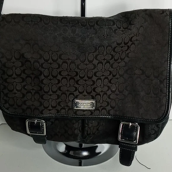 Coach F70283 Jacquard & Leather Signature Messenger Bag - Crossbody - Dark Brown