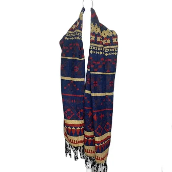 Berkshire Womens Shaw/Scarf Burgundy Navy‎ Beige Fringe