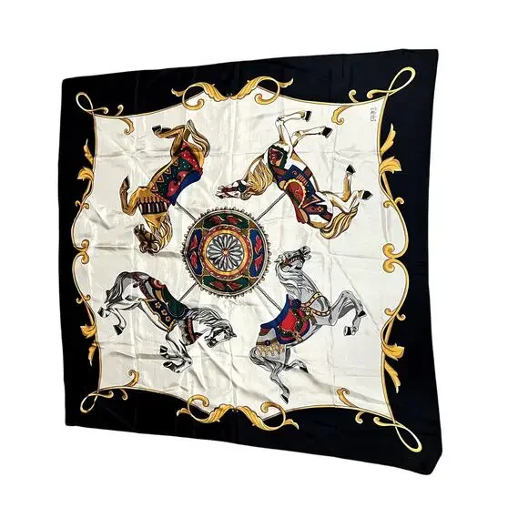 Vintage Club 7 Echo Silk Scarf Regal Carousel Horses 35