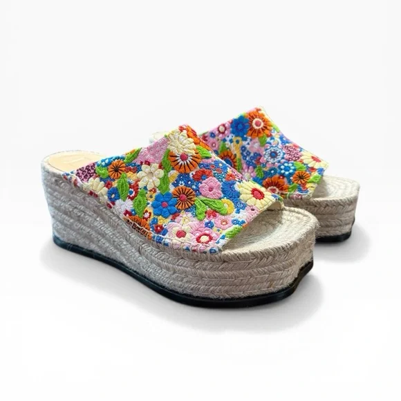Loewe x Paula's Ibiza Petal Embroidered Canvas Platform Espadrille Mules EU 37