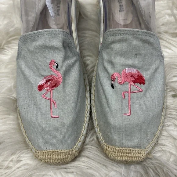 Soludos Flamingo Espadrilles Flat Slip On Shoes Embroidered Vacation Resort 9.5