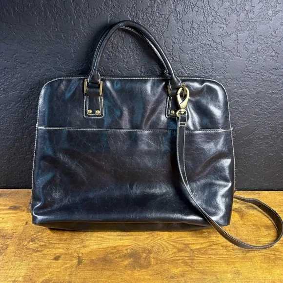 Worthington Leather Black Laptop‎ Briefcase Messenger Bag Womens OS